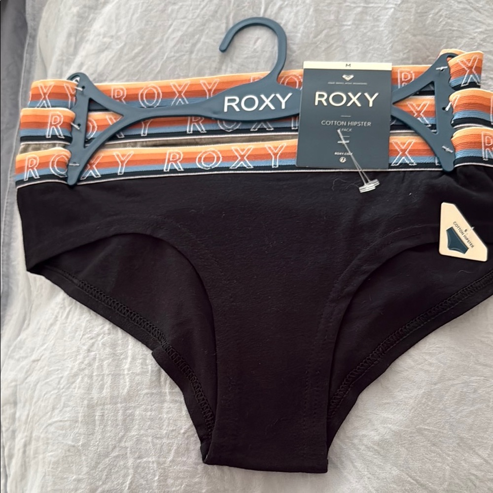 Roxy Cotton Hipster Panty - Black with Orange & Blue Waistband